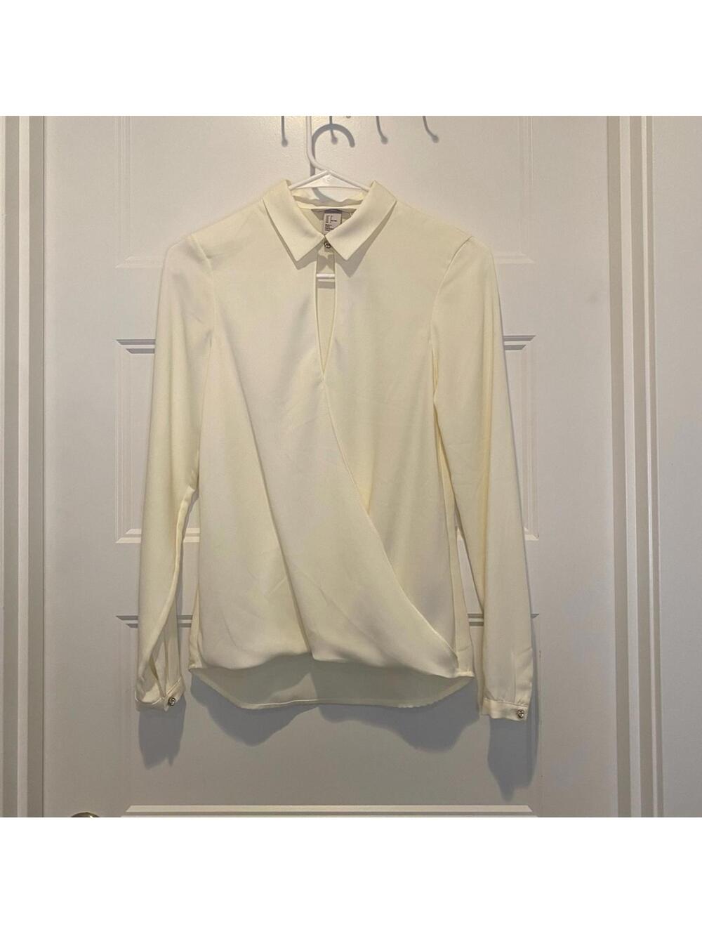 H&M White/Ivory Surplice Keyhole Blouse Top Size 2 Semi Sheer